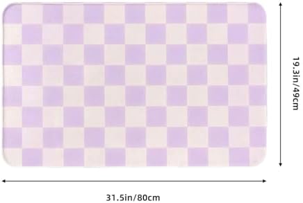 Purple Checkered Grid Bath Mat Non-Slip Soft Microfiber Bathroom Rugs Washable - Image 3