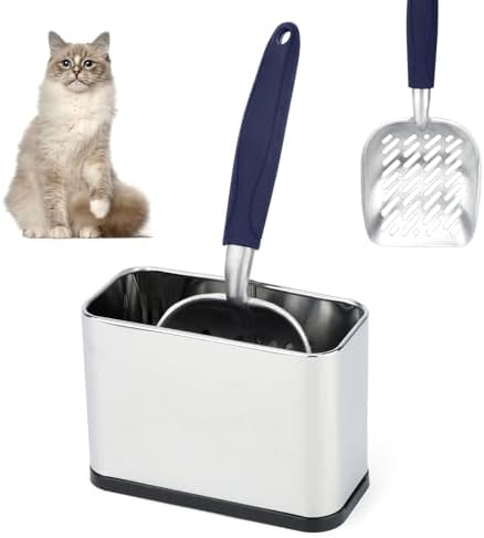 Metal Cat Litter Scoop with Holder, Stainless Steel Caddy by Midollarle