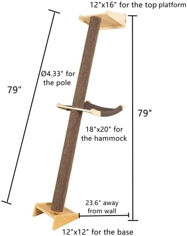 Modern 78.7“ Tall Leaning Wall Sisal Cat Tree Tower Scratching Post Pillar at - Image 6