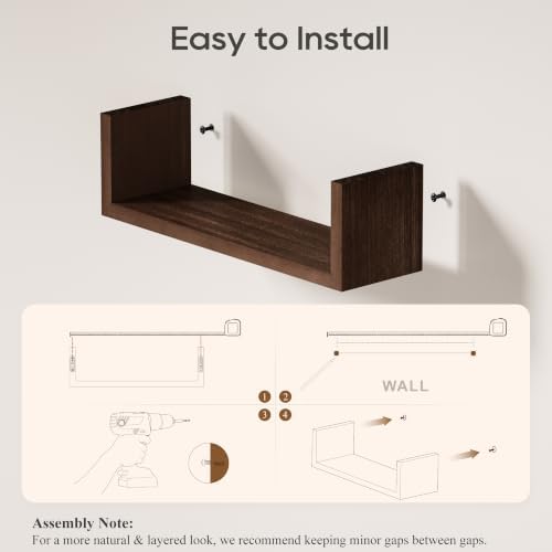 SRIWATANA Dark Walnut Floating Shelves, 5-Piece Set Wood Wall Storage Unit - Image 6