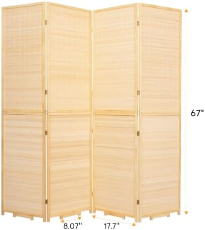 Bamboo Mesh Woven Room Divider 5.6FT, 4 Panel Folding Wall Divider - Image 2