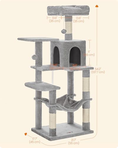 Feandrea Cat Tree, 54.2-Inch Cat Tower, Light Gray - Image 5