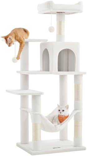 Feandrea Cat Tree, 54.2-Inch Cat Tower, Cream White by FeandreabySONGMICSHOME