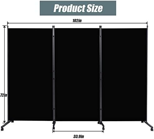 Room Divider 102'' Wide Folding Privacy Screen, 3 Panel Wall Divider w/Wheel - Image 5