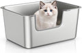 High-Sided Stainless Steel Cat Litter Box, Low Entry by Unknown