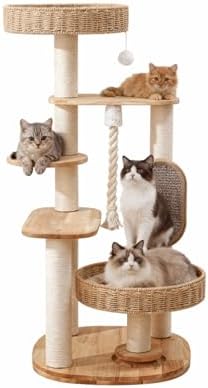 48in Natural Wood Cat Tree for Large Cats, Big Modern Cat Tower by Unknown