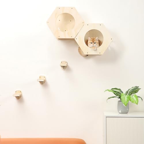 KATRIS Cat Shelves with 3 Steps Scratcher Post & Hammock, Wall Mounted Climbing - Image 3