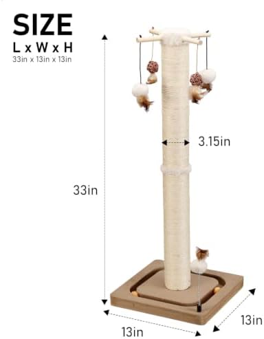 PEEKAB Cat Scratching Post for Indoor Adult Cats and Kittens, 33 Inches Tall - Image 2
