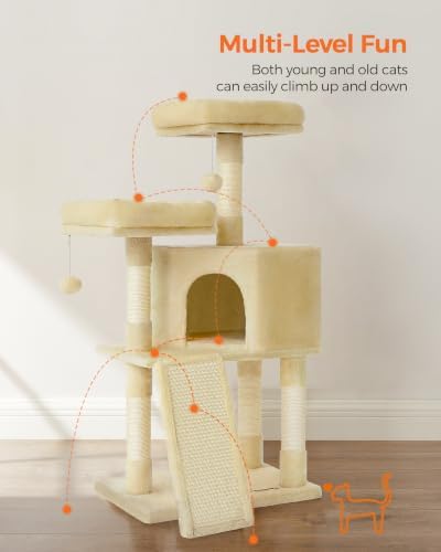 Feandrea Cat Tree, 45.3-Inch Cute Cat Tower, Plush Climbing Condo - Image 3
