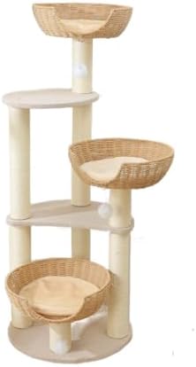 SHENGOCASE Modern Cat Tree Tower, Wooden Condo, 3 Large Rattan Wicker Basket by SHENGOCASE