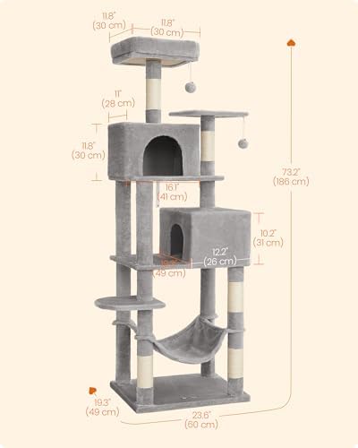 Feandrea Cat Tree, 73.2-Inch Cat Tower, Light Gray - Image 5