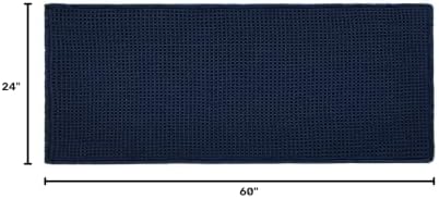 TYUU Waffle Runner Rug Bathroom, Long Boho Bath Mat, 60x24 Navy Blue - Image 2