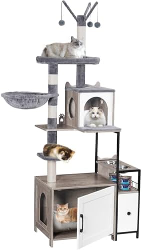 Snughome Cat Tree with Litter Box Enclosure, 3-in-1 Modern Cat Tower by Snughome