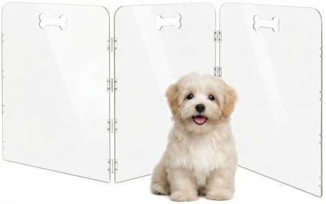 3-Panel Clear Acrylic Freestanding Dog Gate, Folding Pet Barrier by Cutora