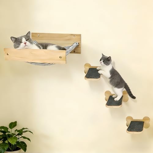 Cat Wall Hammock with 3 Steps, Pine Wood Wall Mounted Kitty Bed & Climbing by Unknown