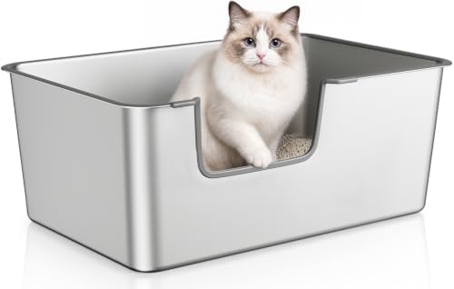 High-Sided Stainless Steel Cat Litter Box, Low Entry by Unknown