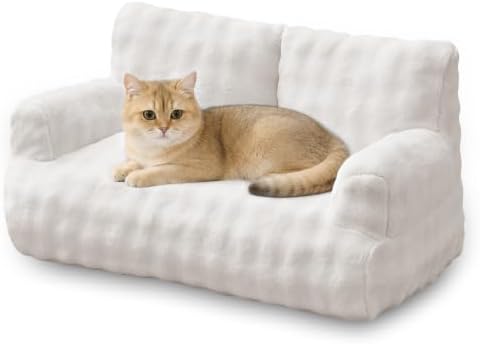 Cat Couch Bed, Cute Pet Sofa for Indoor Cats, Cream White by Yaning