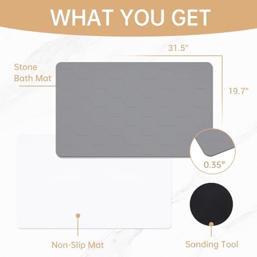 THMINS 2 Pack Extra Large Stone Bath Mat - Image 4