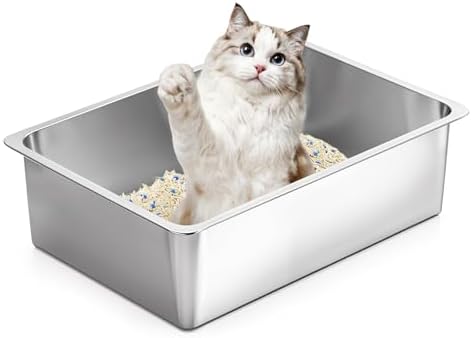 Kirecoo Large Stainless Steel Cat Litter Box High Sided by Kirecoo