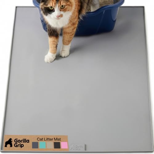 GORILLA GRIP Cat Litter Box Mat, Easy Clean Silicone Mats, 35x23 Gray by GorillaGrip