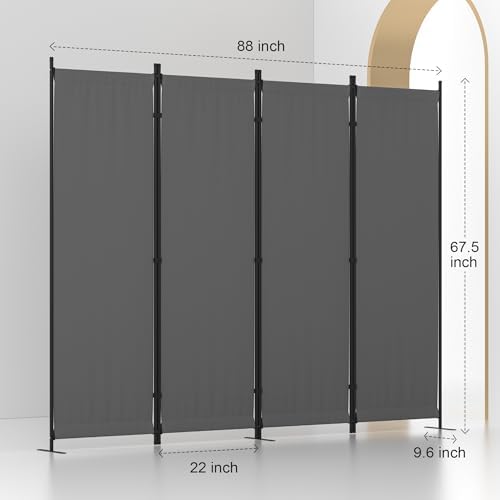 Room Divider, 4 Panel Folding Screen, 88” Portable Separating 3 Feet - Image 6