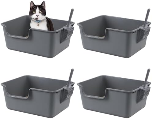 4-Pack Large High Side Plastic Cat Litter Box, Open Top Cat Litter Pan by Nihenok