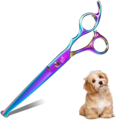 DRGSKL Rainbow Dog Straight Scissors, Offset Handle Pet Grooming Shears by ProfessionalKitchenKnife