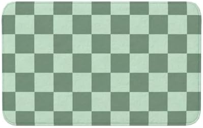 Checkered Green Bath Mat Non-Slip Soft Microfiber Bathroom Rugs Washable Bathmat by Unknown