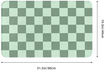 Checkered Green Bath Mat Non-Slip Soft Microfiber Bathroom Rugs Washable Bathmat - Image 3