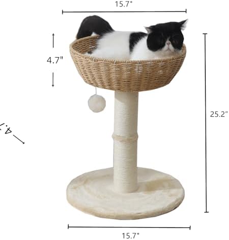 SHENGOCASE Cat Tree Tower with Rattan Wicker Basket, Handwoven Large Nest - Image 5