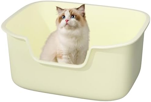 Large Cat Litter Box with High Sides, Side Entry Open Top Deep Tall Litter Pan by Kittenhood