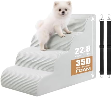 Dog Stairs for Bed Up to 24" H, Extra Height 22.8" 4-Step Pet Steps for Small by KASBAH