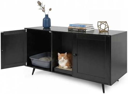 Tangkula Double Cat Litter Box Enclosure, Large Hidden Wooden Cat Cabinet by TANGKULA