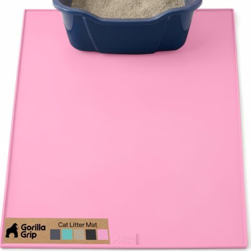 GORILLA GRIP Cat Litter Box Mat, Easy Clean Silicone Mats, 30x24 Pink by GorillaGrip