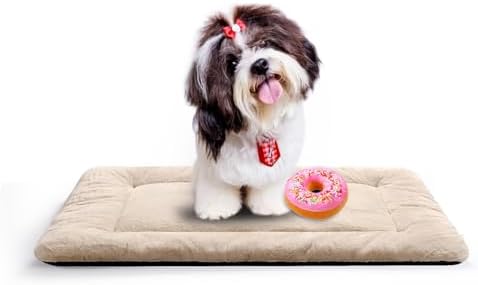 Dog Crate Pad Washable Dog Bed for Crate Small Cozy Mat 24-Inch Cream by VERZEY