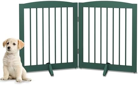 PUPETPO Freestanding Pet Gate for Dogs, Foldable Wooden Dog Gate for House by PUPETPO