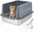 Litter Box with Lid, Stainless Steel Cat Litter Box by LIHOOOOM