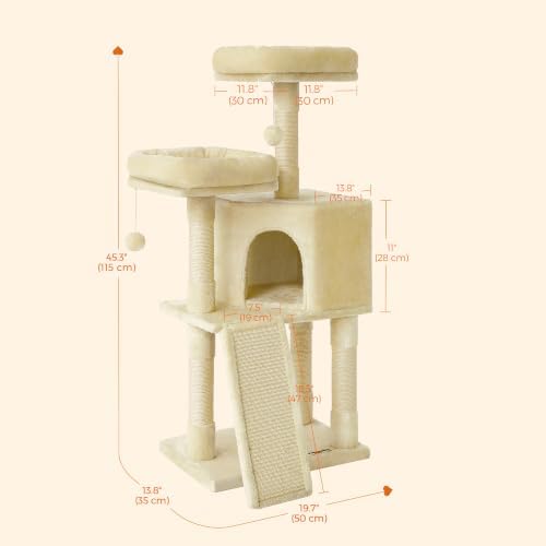Feandrea Cat Tree, 45.3-Inch Cute Cat Tower, Plush Climbing Condo - Image 7