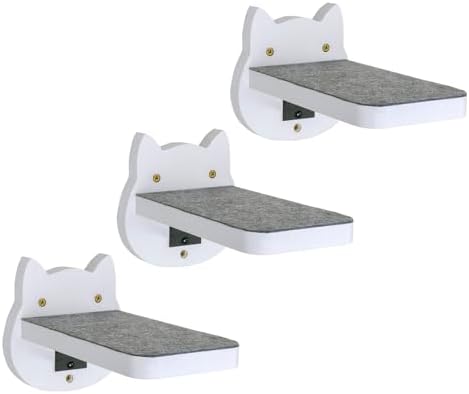 ESPETS White Painted Wooden Cat Wall Floating Steps Set of 3 by ESPETS