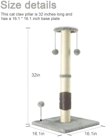 PEEKAB 32" Tall Cat Scratching Post Sisal Scratch Posts - Image 4
