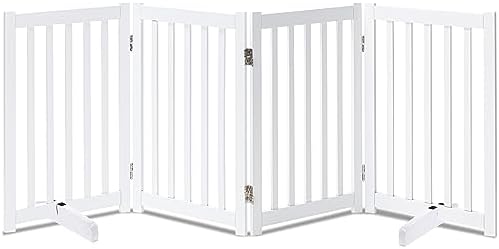 LZRS Wooden Free Standing Dog Gate 80" W x 30" H, Foldable Solid Hardwood Pet by LZRSPET