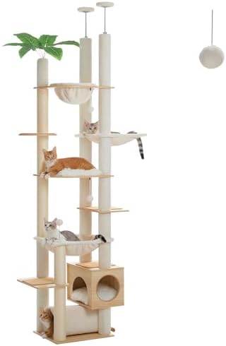 PEQULTI Floor to Ceiling Cat Tree, 93-101'' Adjustable Wooden Tower by PEQULTI