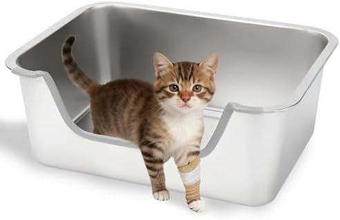 FHTONGE Low Entry Thickened Stainless Steel Cat Litter Box by FHTONGE