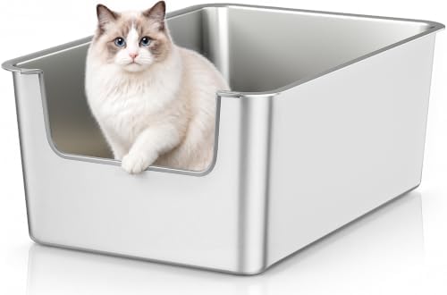 High-Sided Stainless Steel Cat Litter Box, Low Entry by Unknown