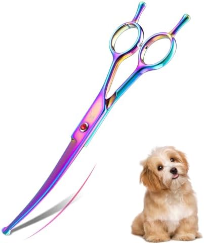 DRGSKL Rainbow Curved Pet Grooming Scissors, Dog Hair Curved Styling Shears by ProfessionalKitchenKnife