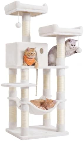 Feandrea Cat Tree, 55.8-Inch Tall Cat Tower Condo Indoor, Light Warm White by FeandreabySONGMICSHOME