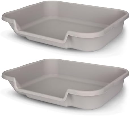 KittyGoHere Senior Cat Litter Box, Large Litter Pan, 2 Pack, Misty Gray by NE14pets