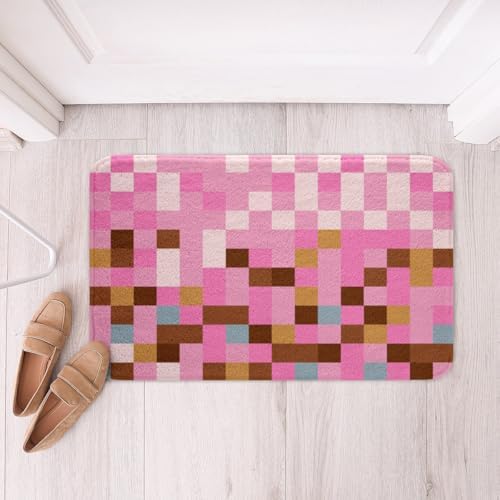 Pixelated Grid Fleece Bath Mat Non Slip, Games Gamepad Miners Bathroom Rug - Image 3