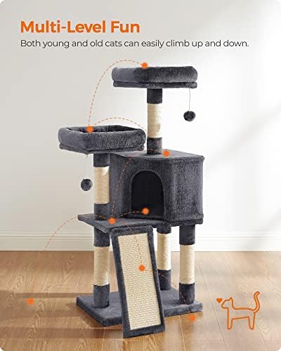 Feandrea Cat Tree, 45.3-Inch Cute Cat Tower, Plush Climbing Condo - Image 2