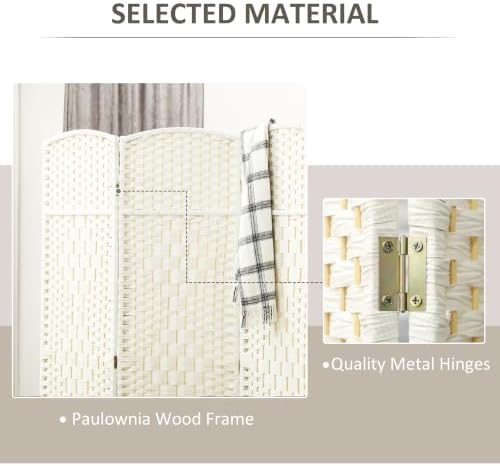 HOMCOM 3 Panel Room Divider 6 Ft Privacy Screen Hand-Woven White - Image 5